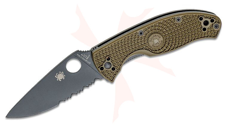 Spyderco Lightweight Tenacious Distributor Exclusive Folding Knife 3.39 inch Black Combo Blade, OD Green FRN Handles