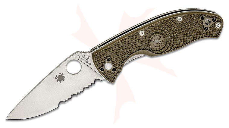 Spyderco Lightweight Tenacious Distributor Exclusive Folding Knife 3.39 inch Satin Combo Blade, OD Green FRN Handles
