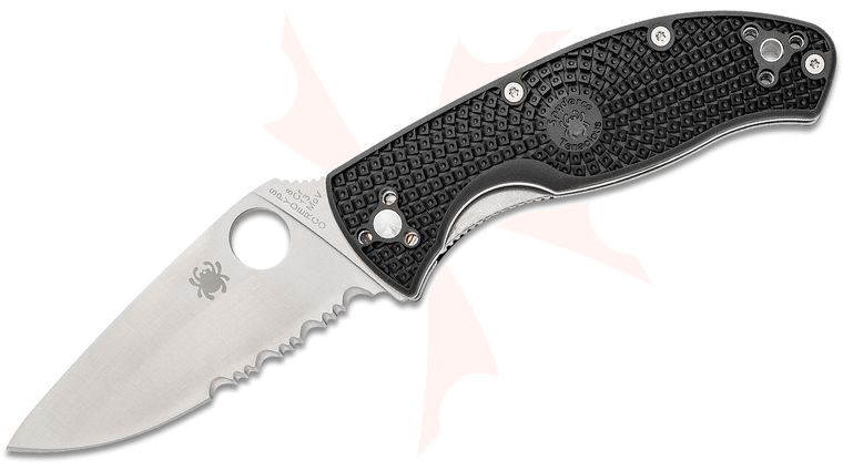 Spyderco Lightweight Tenacious Folding Knife 3.39 inch Satin Combo Blade, Black FRN Handles