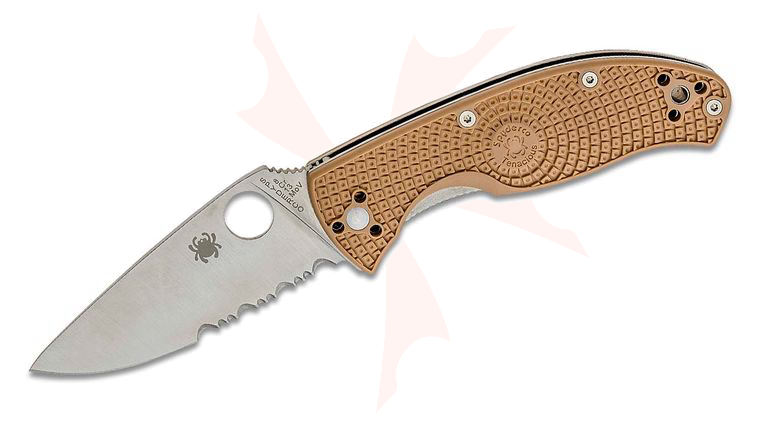 Spyderco Lightweight Tenacious Distributor Exclusive Folding Knife 3.39 inch Satin Combo Blade, Tan FRN Handles