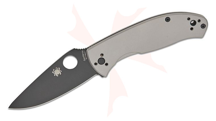Spyderco Tenacious Distributor Exclusive Frame Lock Folding Knife 3.35 inch Black Plain Blade, Gray Titanium Handles