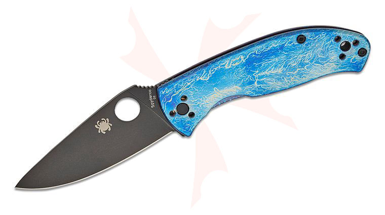Spyderco Tenacious Frame Lock Folding Knife 3.35 inch D2 Black Plain Blade, Blue Disarray Titanium Handles (Chidori)