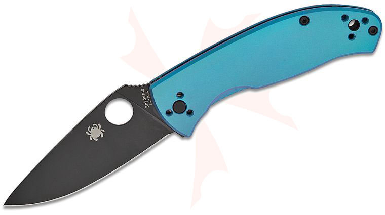 Spyderco Tenacious Frame Lock Folding Knife 3.35 inch Black Plain Blade, Blue Titanium Handles