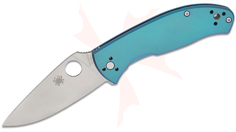 Spyderco Tenacious Frame Lock Folding Knife 3.35 inch Satin Plain Blade, Blue Titanium Handles