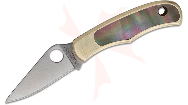 Spyderco Bug Micro-Size Slipjoint Folding Knife 1.25 inch 12C27 Satin Plain Blade, Nickel Silver Handles with Interframe Abalone Inlays