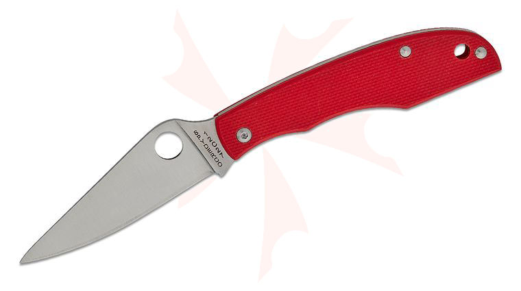 Spyderco GrassHopper Miniature Slipjoint Folding Knife 2.27 inch 12C27 Satin Plain Blade, Red G10 Handles
