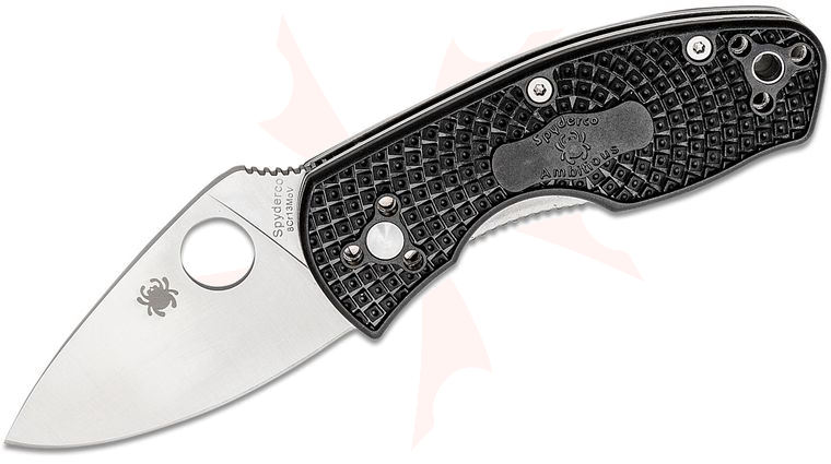 Spyderco Ambitious Lightweight Folding Knife 2.31 inch Satin Plain Blade, Black FRN Handles
