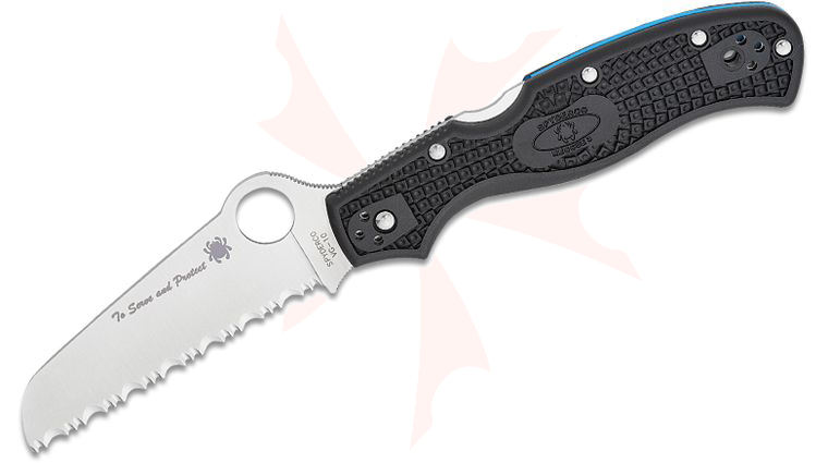 Spyderco Rescue 3 Lightweight Thin Blue Line Folding Knife 3.57 inch VG10 Satin Serrated Blade, Black FRN Handles with Blue Backspacer