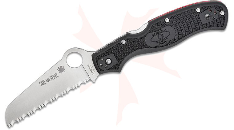Spyderco Rescue 3 Lightweight Thin Red Line Folding Knife 3.57 inch VG10 Satin Serrated Blade, Black FRN Handles with Red Backspacer