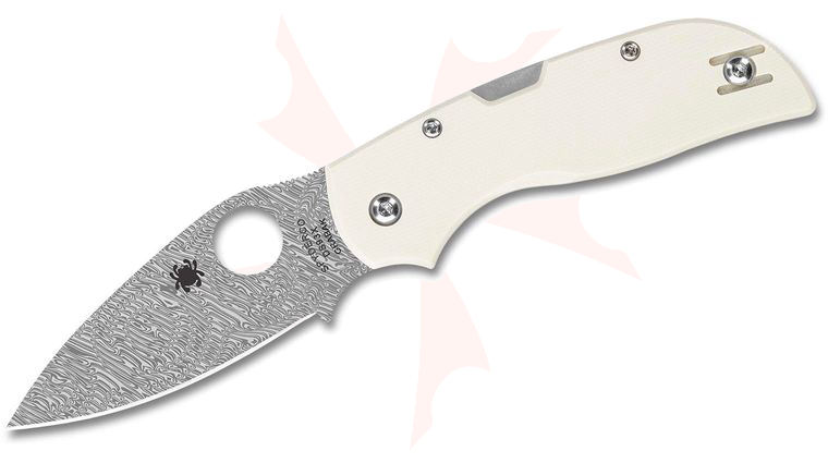 Spyderco Chaparral Folding Knife 2.8 inch DS93X Grabak Damasteel Plain Blade, Ivory G10 Handles, Reversible Wire Clip