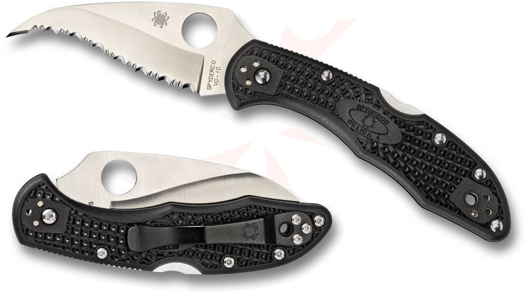 Spyderco C162SBK Lil' Matriarch Folding Knife 2.97 inch VG10 Serrated Hawkbill Blade, Black FRN Handles