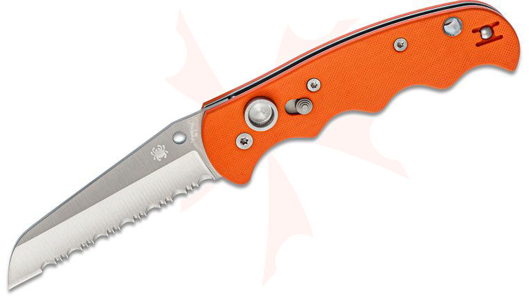 Spyderco Autonomy AUTO Folding Knife 3.65 inch H-1 Satin Serrated Blade, Orange G10 Handles