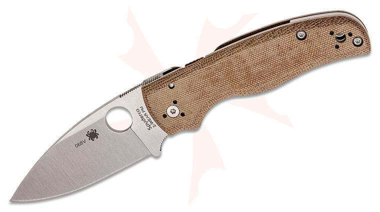 Spyderco Shaman Folding Knife 3.58 inch Z-Wear PM Satin Plain Blade, Brown Canvas Micarta Handles, Sprint Run