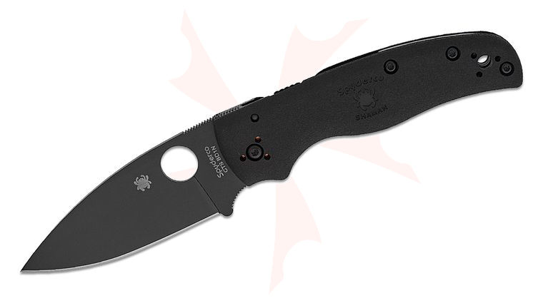 Spyderco Shaman Lightweight Folding Knife 3.58 inch CTS-BD1N Black DLC Plain Blade, Black FRN Handles