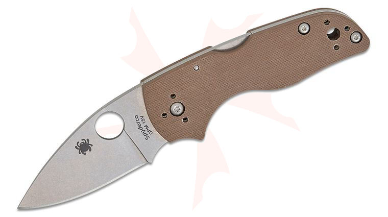 Spyderco Lil' Native Lockback Sprint Run Folding Knife 2.42 inch CPM-15V Stonewashed Plain Blade, Brown G10 Handles
