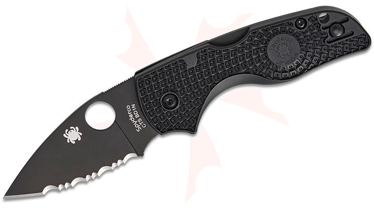 Spyderco Lil' Native Lightweight Lockback Folding Knife 2.47 inch CTS-BD1N Black Serrated Blade, Black FRN Handles