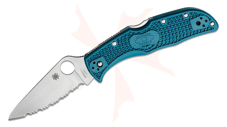Spyderco Endela Lightweight Folding Knife 3.41 inch K390 Satin Serrated Blade, Blue FRN Handles
