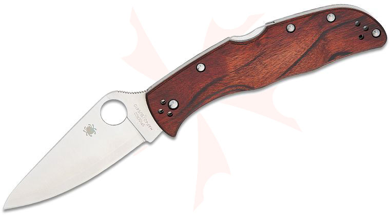 Spyderco Endela Folding Knife 3.41 inch HAP40/SUS410 Satin Plain Blade, Mahogany Pakkawood Handles, KnifeCenter Exclusive