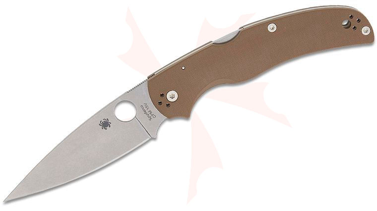 Spyderco Native Chief Sprint Run Folding Knife 4.08 inch CPM-15V Stonewashed Plain Blade, Brown G10 Handles