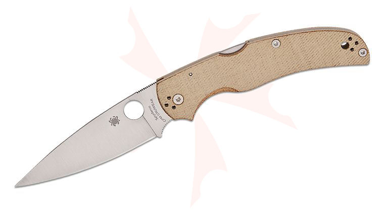 Spyderco Native Chief Lockback Folding Knife 4.02 inch CPM-CruWear Satin Plain Blade, Brown Canvas Micarta Handles