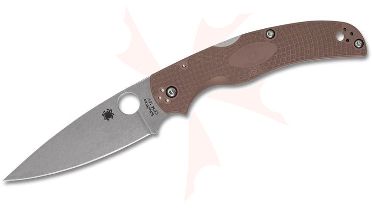 Spyderco Native Chief Lightweight Sprint Run Folding Knife 4.02 inch CPM-15V Stonewashed Plain Blade, Brown FRN Handles
