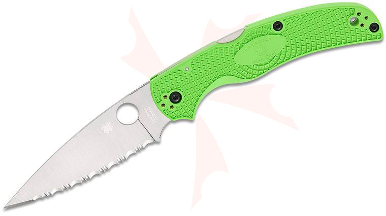 Spyderco Native Chief Lightweight Salt Folding Knife 4.02 inch LC200N Satin Serrated Blade, Green FRN Handles