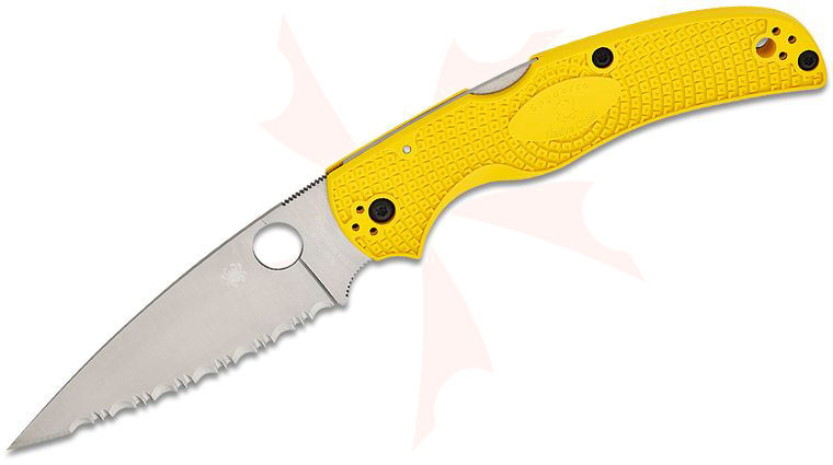 Spyderco Native Chief Lightweight Salt Folding Knife 4.02 inch CPM-MagnaCut Satin Serrated Blade, Yellow FRN Handles