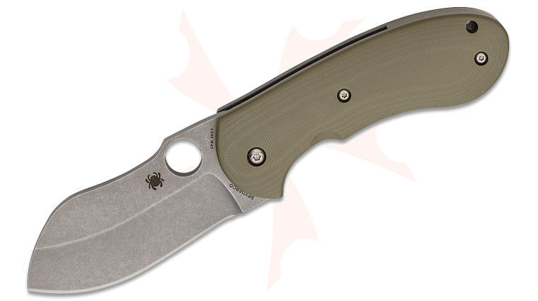 Spyderco Bombshell Folding Knife 2.98 inch CPM-20CV Stonewashed Plain Blade, OD Green G10 Handles, Flash Batch