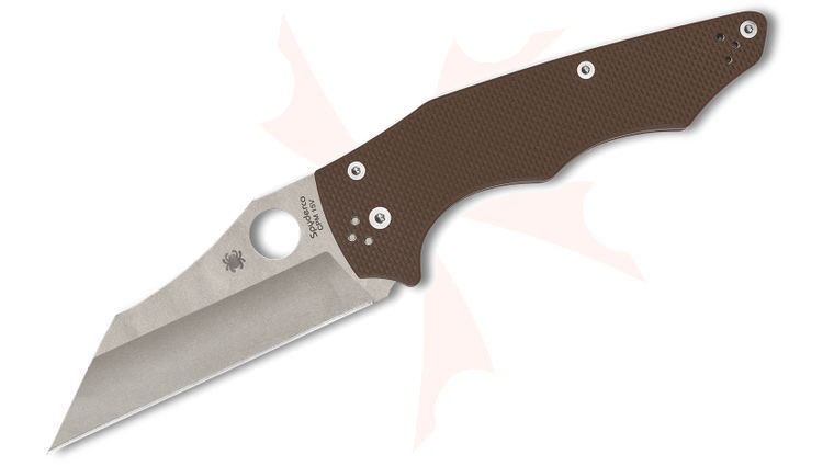 Spyderco YoJumbo Sprint Run Folding Knife 3.98 inch CPM-15V Stonewashed Plain Blade, Coarse Brown G10 Handles