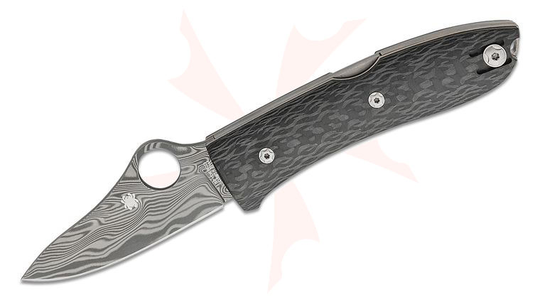 Spyderco/LionSteel Max SpyOpera Sprint Run Folding Knife 2.9 inch Thor Damasteel Plain Blade, Carbon Fiber Handles