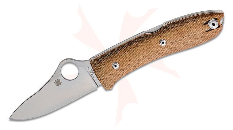 Spyderco/LionSteel Max SpyOpera Folding Knife 2.88 inch M390 Satin Plain Blade, Brown Canvas Micarta Handles