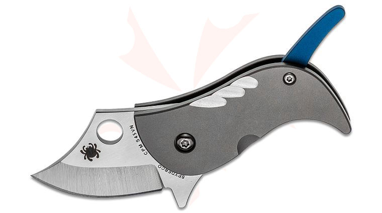 Spyderco Kazuyuki Sakurai Pochi Flipper Knife 1.56 inch CPM-S45VN Satin Plain Blade, Titanium Handles with Blue Accents