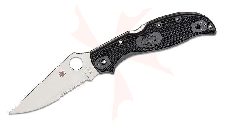 Spyderco Stretch 2XL Lightweight Folding Knife 3.99 inch VG10 Satin Combo Blade, Black FRN Handles