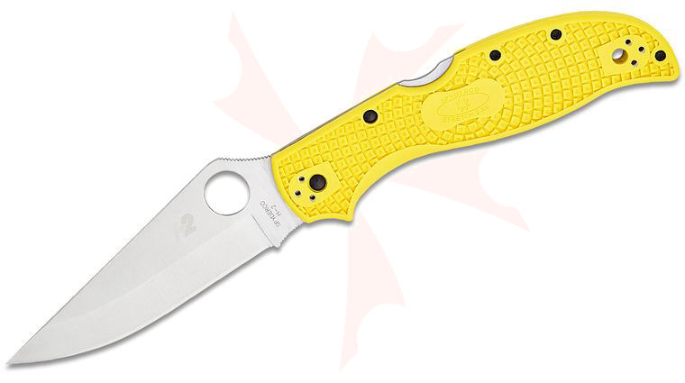 Spyderco Stretch 2 XL Lightweight Salt Folding Knife 3.99 inch H-2 Satin Modified Clip Point Plain Blade, Yellow FRN Handles