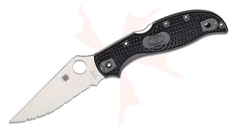 Spyderco Stretch 2XL Lightweight Folding Knife 3.99 inch VG10 Satin Serrated Blade, Black FRN Handles