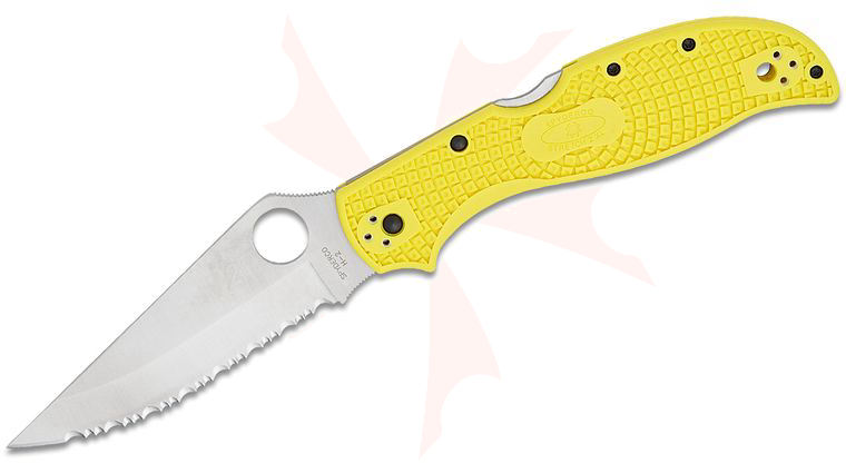 Spyderco Stretch 2 XL Lightweight Salt Folding Knife 3.99 inch H-2 Satin Modified Clip Point Serrated Blade, Yellow FRN Handles
