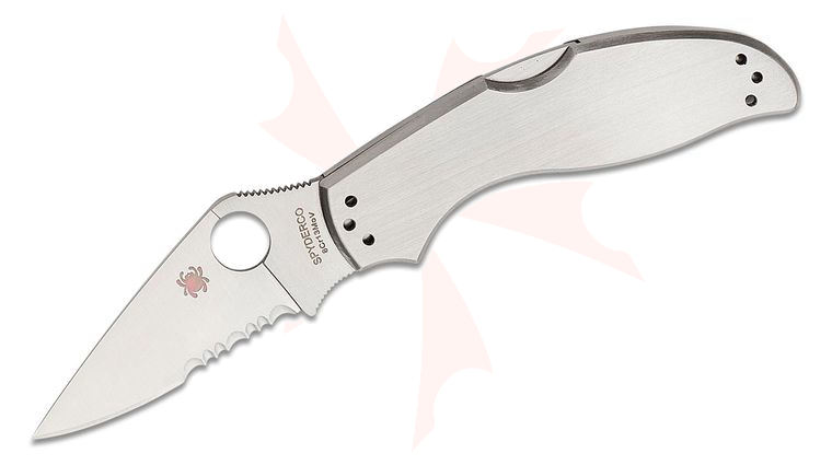 Spyderco UpTern Value Series Folding Knife 2.84 inch Satin Combo Blade, Satinless Steel Handles