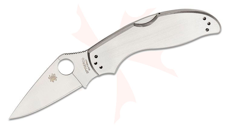 Spyderco UpTern Value Series Folding Knife 2.84 inch Satin Plain Blade, Stainless Steel Handles