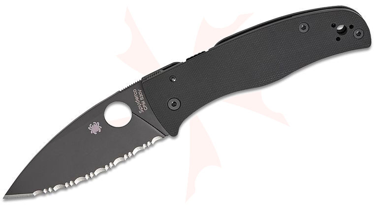 Spyderco Bodacious Compression Lock Folding Knife 3.66 inch S30V Black DLC Leaf Shaped Serrated Blade, Smooth Black G10 Handles
