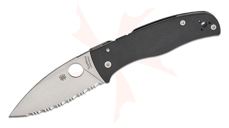 Spyderco Bodacious Compression Lock Folding Knife 3.66 inch S30V Stonewashed Leaf Shaped Serrated Blade, Smooth Black G10 Handles