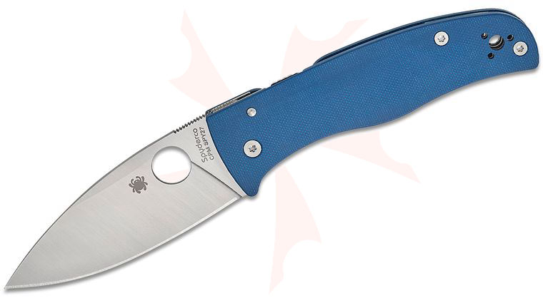 Spyderco Bodacious Compression Lock Folding Knife 3.63 inch CPM-SPY27 Satin Leaf Shaped Plain Blade, Smooth Cobalt Blue G10 Handles
