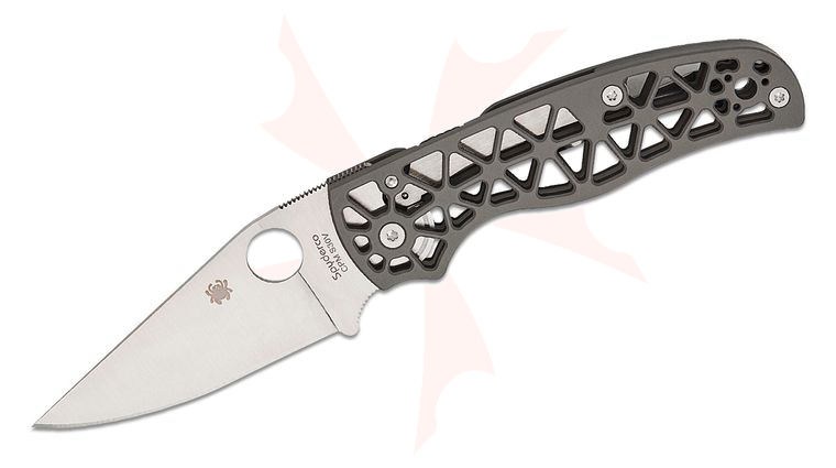 Spyderco Edgerati Compression Lock Folding Knife 3.57 inch CPM-S30V Satin Plain Blade, Gray Skeletonized Aluminum Handles