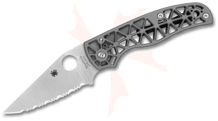 Spyderco Edgerati Compression Lock Folding Knife 3.57 inch CPM-S30V Satin Serrated Blade, Gray Skeletonized Aluminum Handles