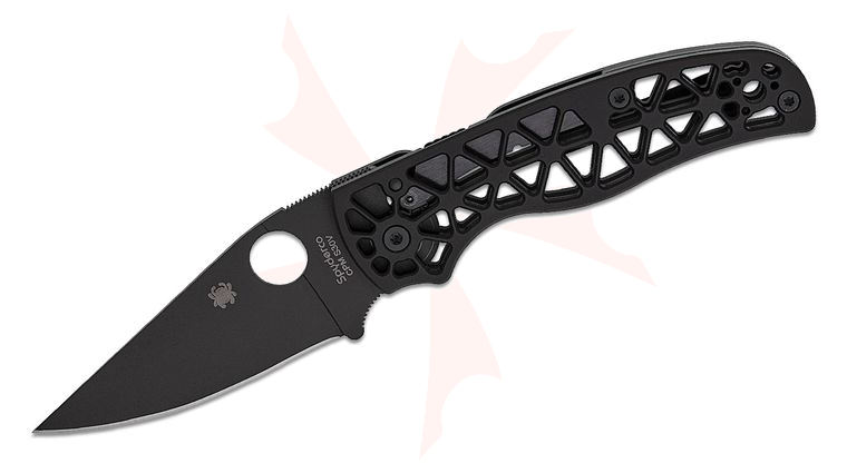 Spyderco Edgerati Compression Lock Folding Knife 3.57 inch CPM-S30V Black DLC Plain Blade, Black Skeletonized Aluminum Handles
