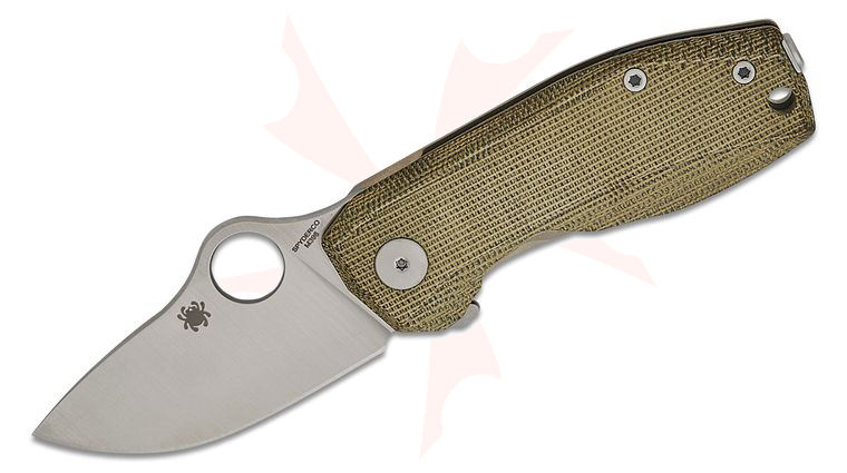 Spyderco/LionSteel SpyNano Flash Batch Frame Lock Flipper Knife 2.56 inch M398 Satin Drop Point Blade, Green Canvas Micarta Handle with Titanium Lock