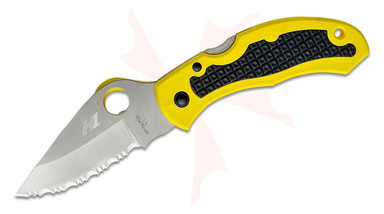 Spyderco Snap-It Salt Folding Knife 2.96 inch H-1 Satin Serrated Blade, Yellow FRN Handles