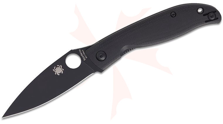 Spyderco Mantra 4 Liner Lock Front Flipper Knife 3.34 inch Black Oxide Leaf-Shaped Plain Blade, Smooth Black G10 Handles, Reversible Wire Clip