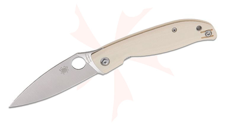 Spyderco Mantra 4 Liner Lock Front Flipper Knife 3.34 inch Satin Leaf-Shaped Plain Blade, Smooth White G10 Handles, Reversible Wire Clip