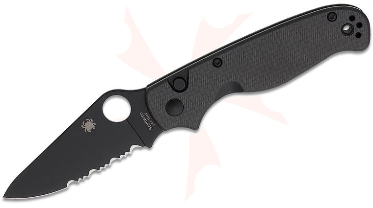 Spyderco ButtonUp Button Lock Folding Knife 3.27 inch Black Oxide Modified Clip Point Combo Blade, Peel-Ply Carbon Fiber/G10 Laminate Handles, Reversible Clip