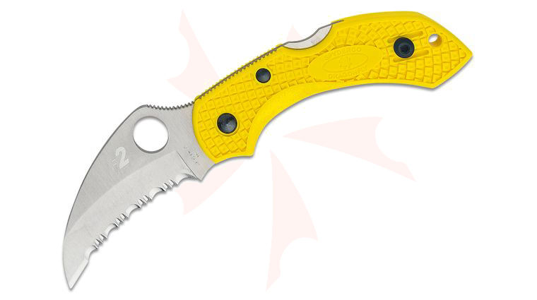 Spyderco Dragonfly 2 Hawkbill Salt Folding Knife 2.3 inch H2 Satin Serrated Blade, Yellow FRN Handles